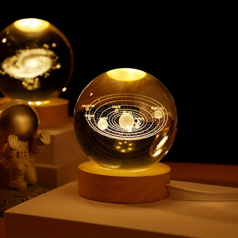 3D Solar System Nightlight, Crystal Glass Ball Light Holiday Gifts